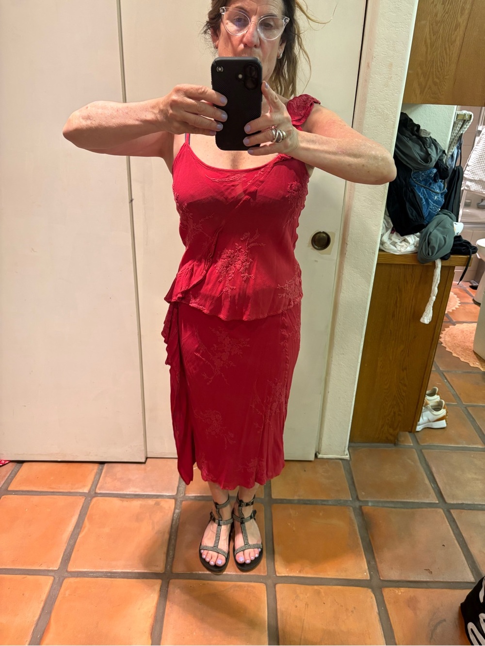 Women’s Red Midi Dress - Elegant Sleeveless Layered Style